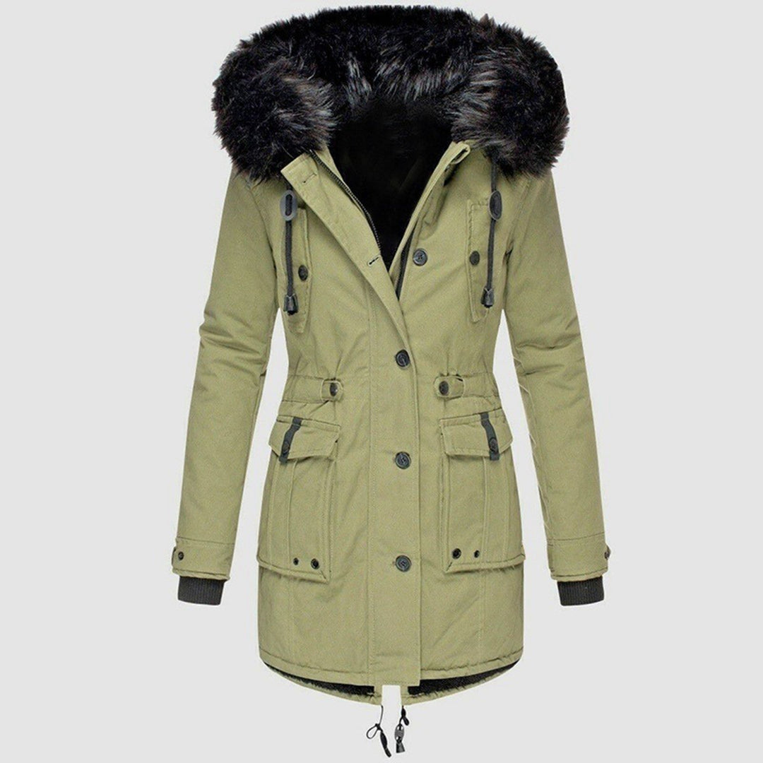 Comfortable Winter Coat for Women with Hood Side Pockets Zip Front Layering Style