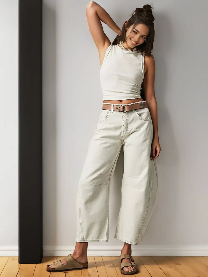Effortless Barrel Jeans for Women with Wide Leg Side Slit Casual Style
