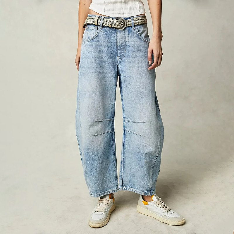 Effortless Barrel Jeans for Women with Wide Leg Side Slit Casual Style