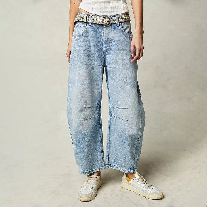 Effortless Barrel Jeans for Women with Wide Leg Side Slit Casual Style