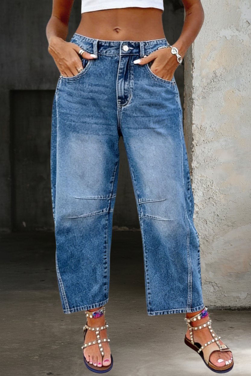 Effortless Blue Barrel Jeans for Women with Flared Relaxed Casual Style