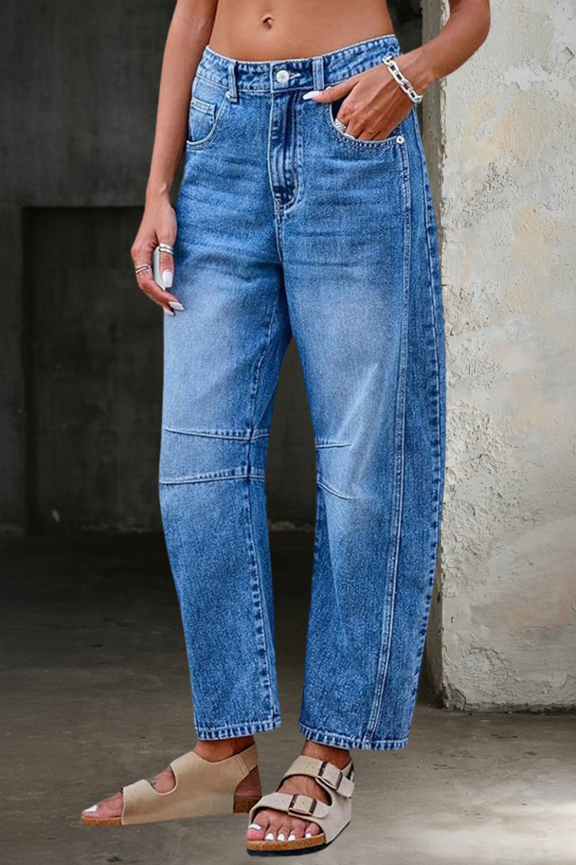 Effortless Blue Barrel Jeans for Women with Flared Relaxed Casual Style