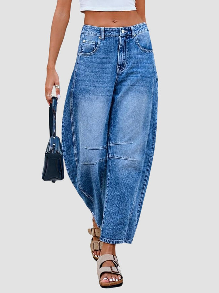 Effortless Blue Barrel Jeans for Women with Flared Relaxed Casual Style
