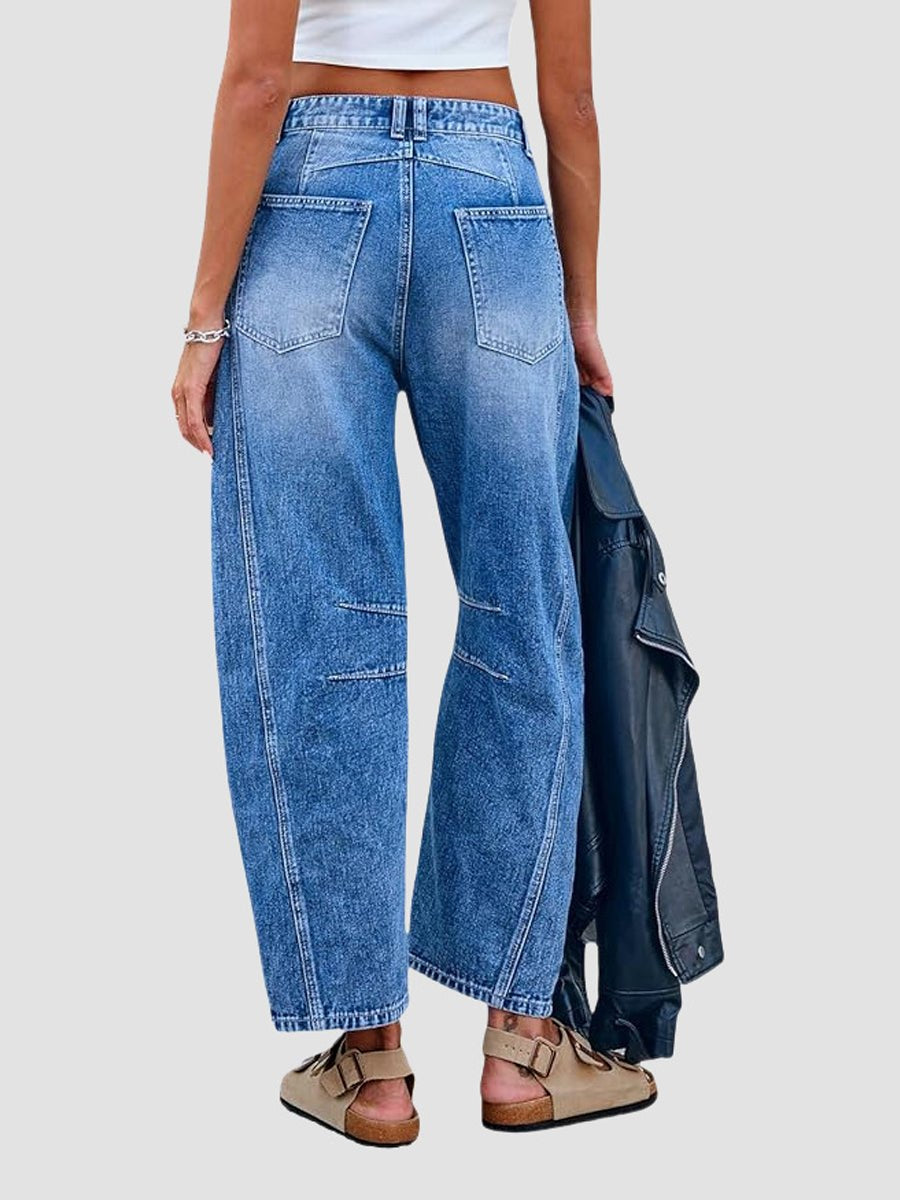 Effortless Blue Barrel Jeans for Women with Flared Relaxed Casual Style