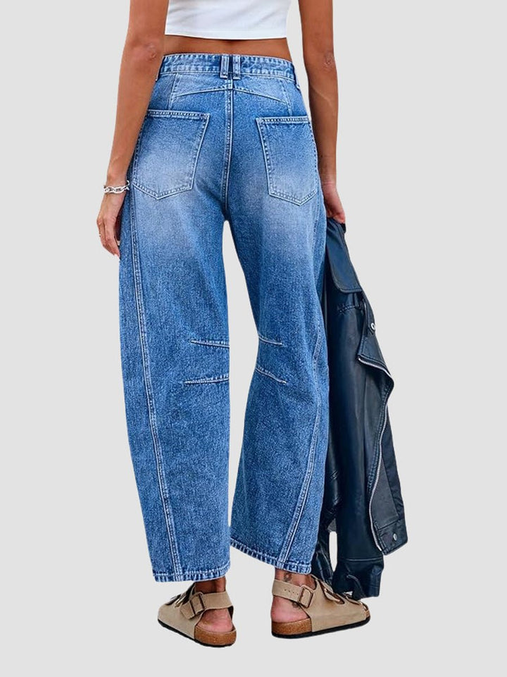 Effortless Blue Barrel Jeans for Women with Flared Relaxed Casual Style