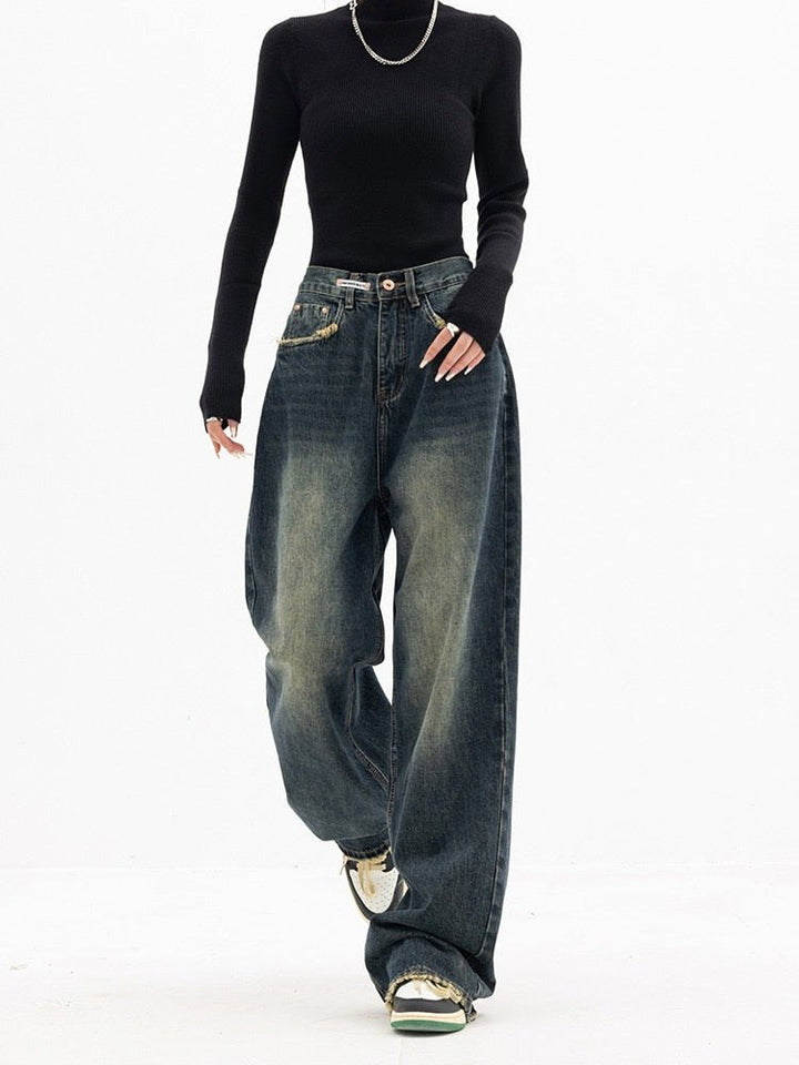 Effortless Blue Grey Baggy Jeans for Women with Wide Leg Relaxed Style