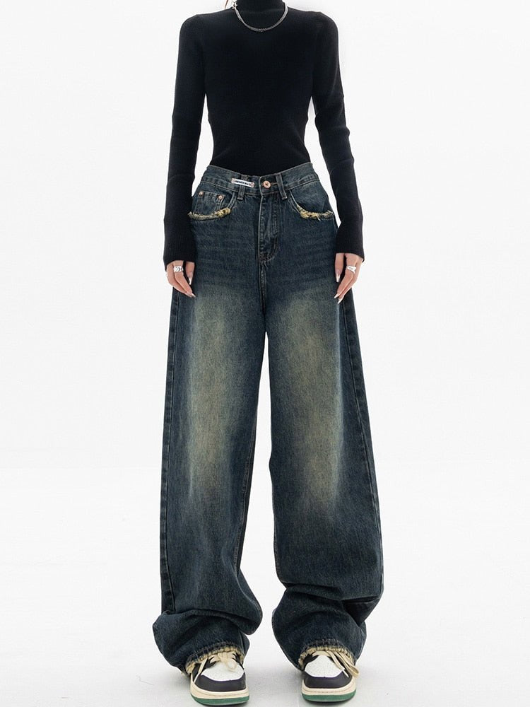 Effortless Blue Grey Baggy Jeans for Women with Wide Leg Relaxed Style