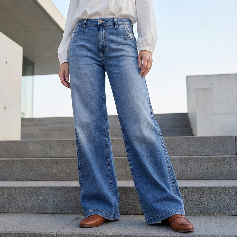 Effortless Blue High Waisted Jeans for Women with Wide Leg Casual Style