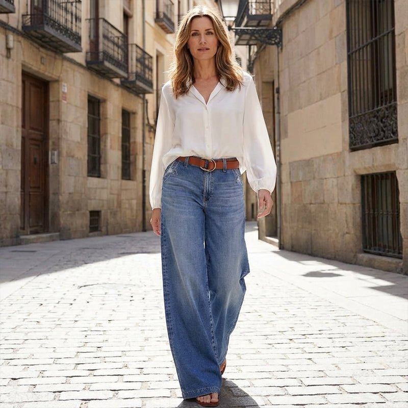 Effortless Blue High Waisted Jeans for Women with Wide Leg Casual Style