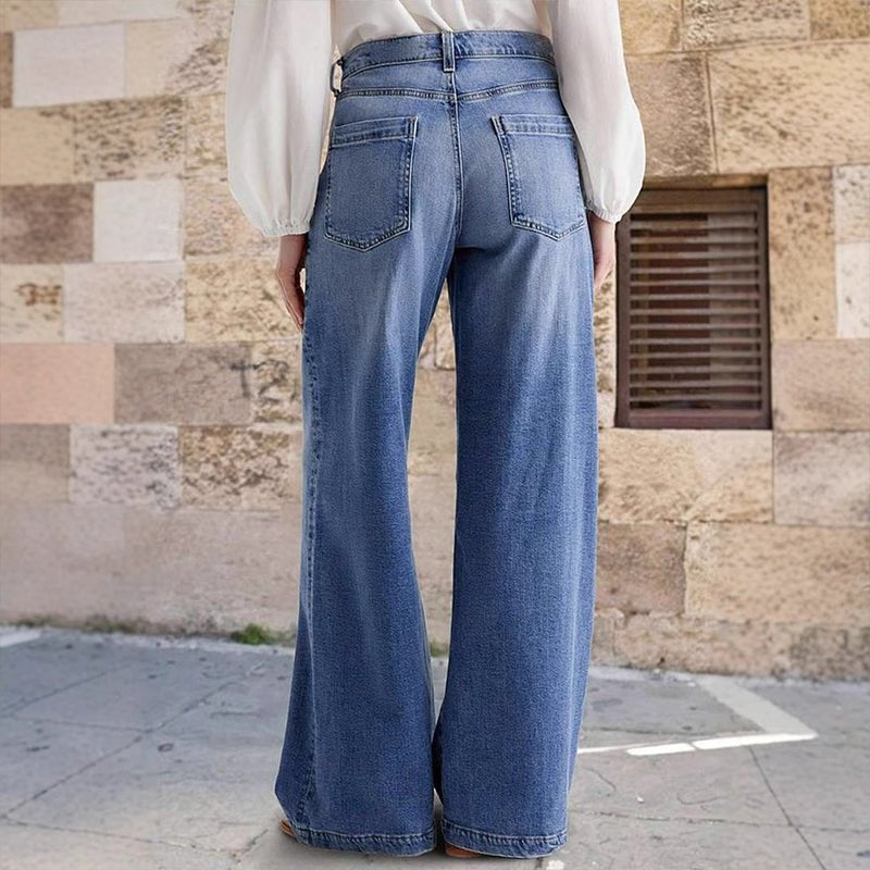 Effortless Blue High Waisted Jeans for Women with Wide Leg Casual Style