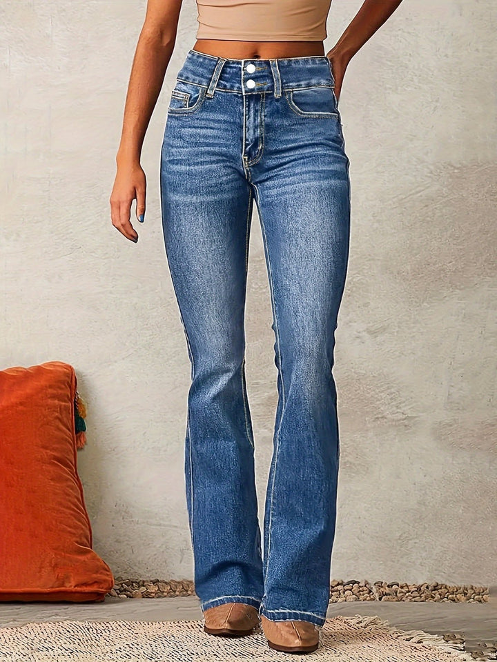 Effortless Bootcut Jeans for Women with Flared Side Slit Vintage Style