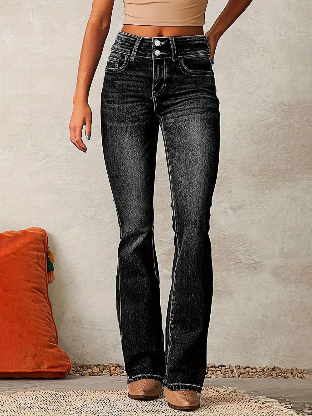 Effortless Bootcut Jeans for Women with Flared Side Slit Vintage Style