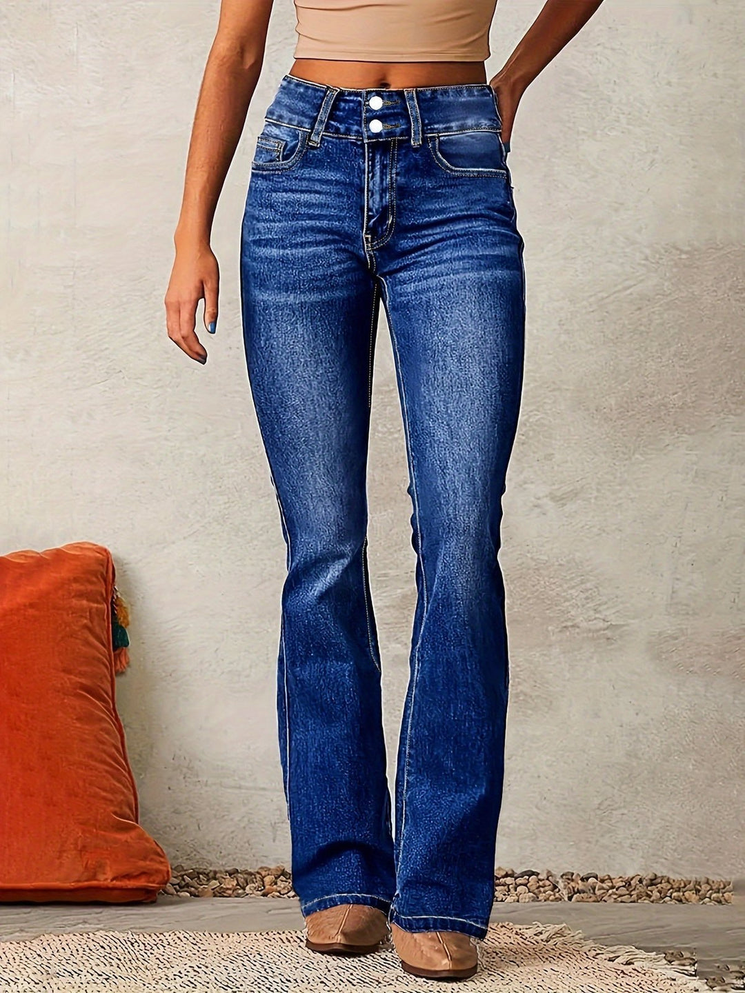 Effortless Bootcut Jeans for Women with Flared Side Slit Vintage Style