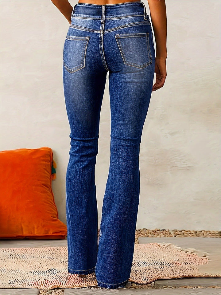 Effortless Bootcut Jeans for Women with Flared Side Slit Vintage Style