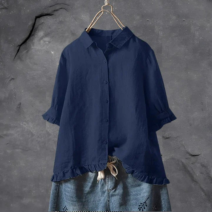 Effortless Denim White Button Down Shirt for Women with Collar Relaxed Button Front Office Style