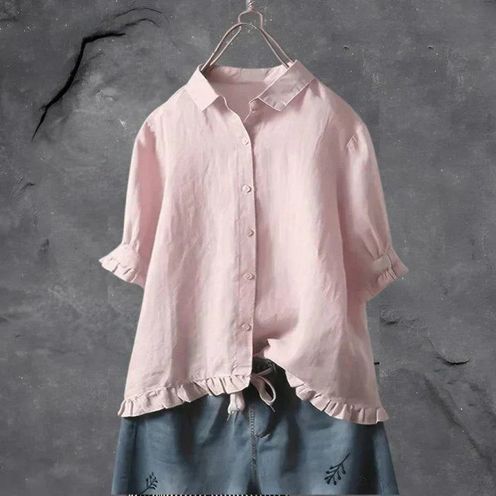 Effortless Denim White Button Down Shirt for Women with Collar Relaxed Button Front Office Style
