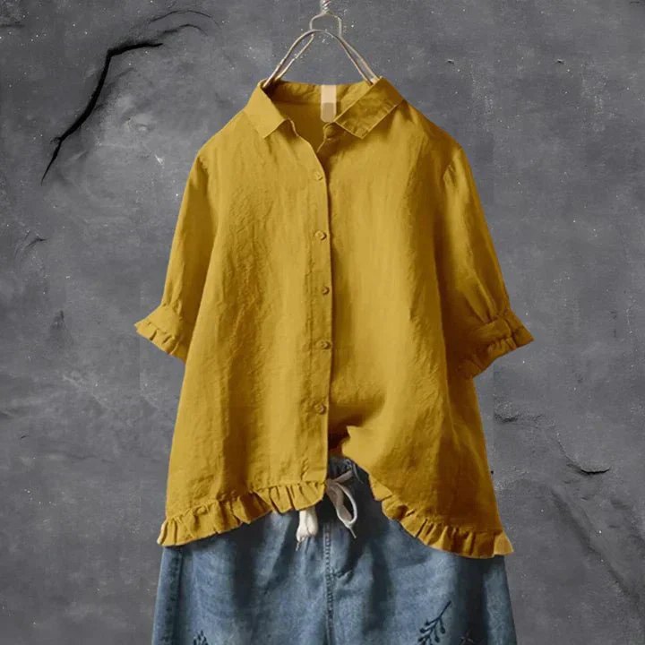 Effortless Denim White Button Down Shirt for Women with Collar Relaxed Button Front Office Style