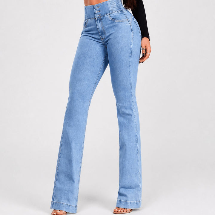 Effortless Flare Jeans for Women with High Waisted Relaxed Button Front Retro Style