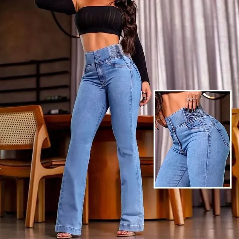 Effortless Flare Jeans for Women with High Waisted Relaxed Button Front Retro Style