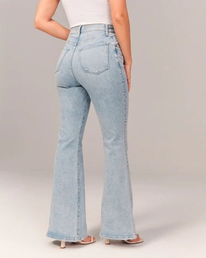 Effortless Flare Jeans for Women with Wide Leg Side Slit Retro Style