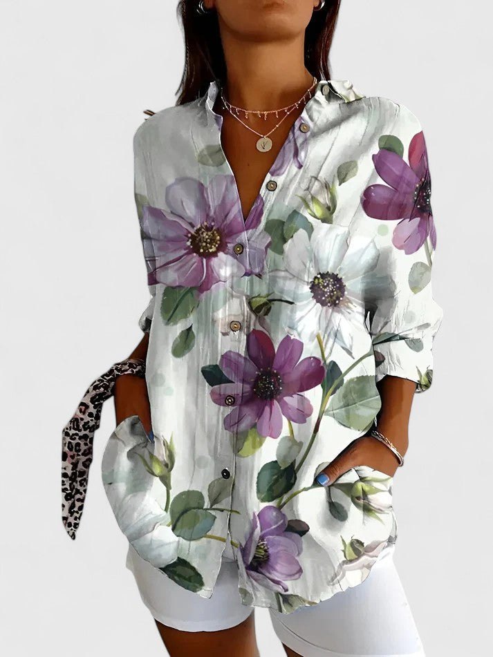 Effortless Floral Button Up Shirt for Women with Classic Cut Casual Style