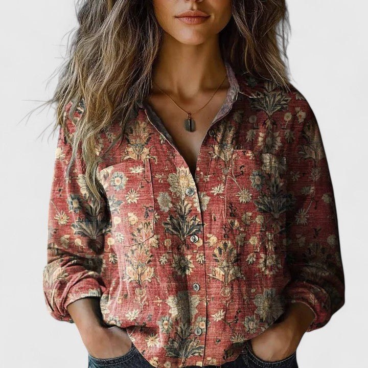 Effortless Floral Button Up Shirt for Women with Collar Long Sleeve Relaxed Casual Style