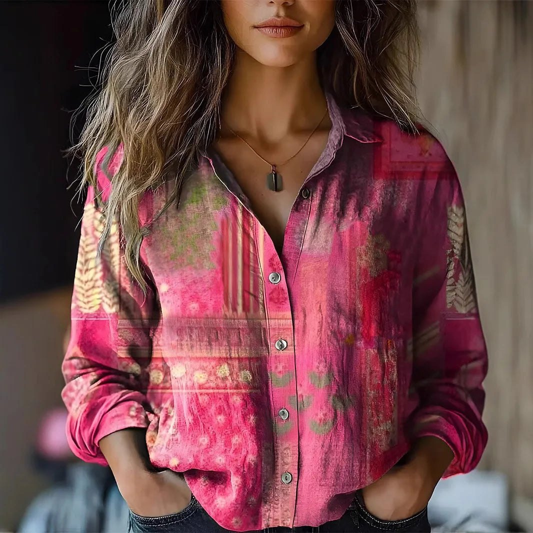 Effortless Floral Button Up Shirt for Women with Collar Long Sleeve Relaxed Casual Style