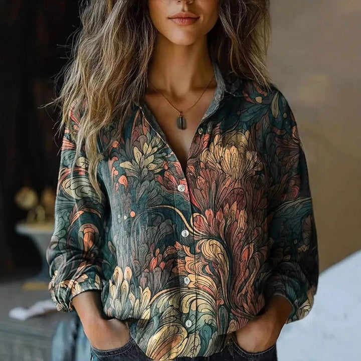 Effortless Floral Button Up Shirt for Women with Collar Long Sleeve Relaxed Casual Style