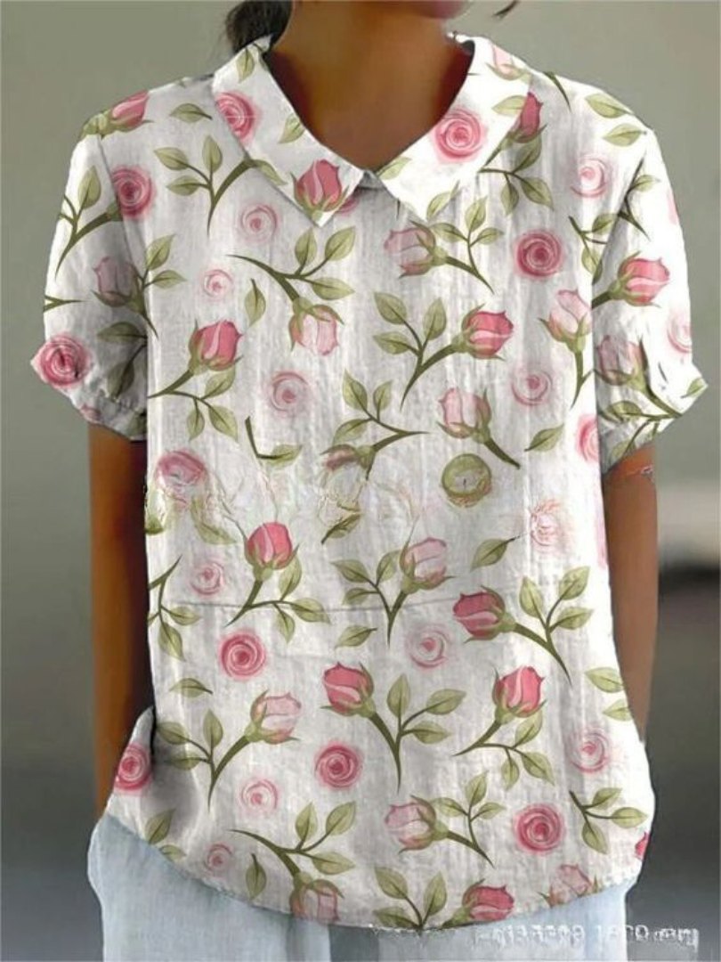 Effortless Floral Collar Shirt for Women with Relaxed Smart Casual Style