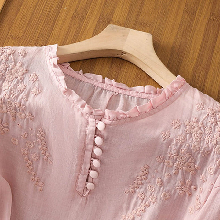 Effortless Floral White Shirt for Women with Relaxed Button Front Embroidered Detail Everyday Style