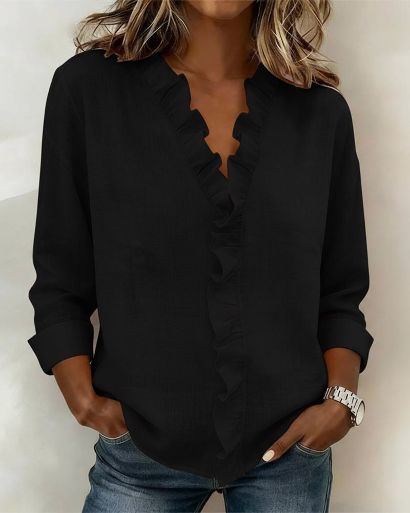 Effortless Going Out Top for Women with V Neck Long Sleeve Relaxed Evening Style