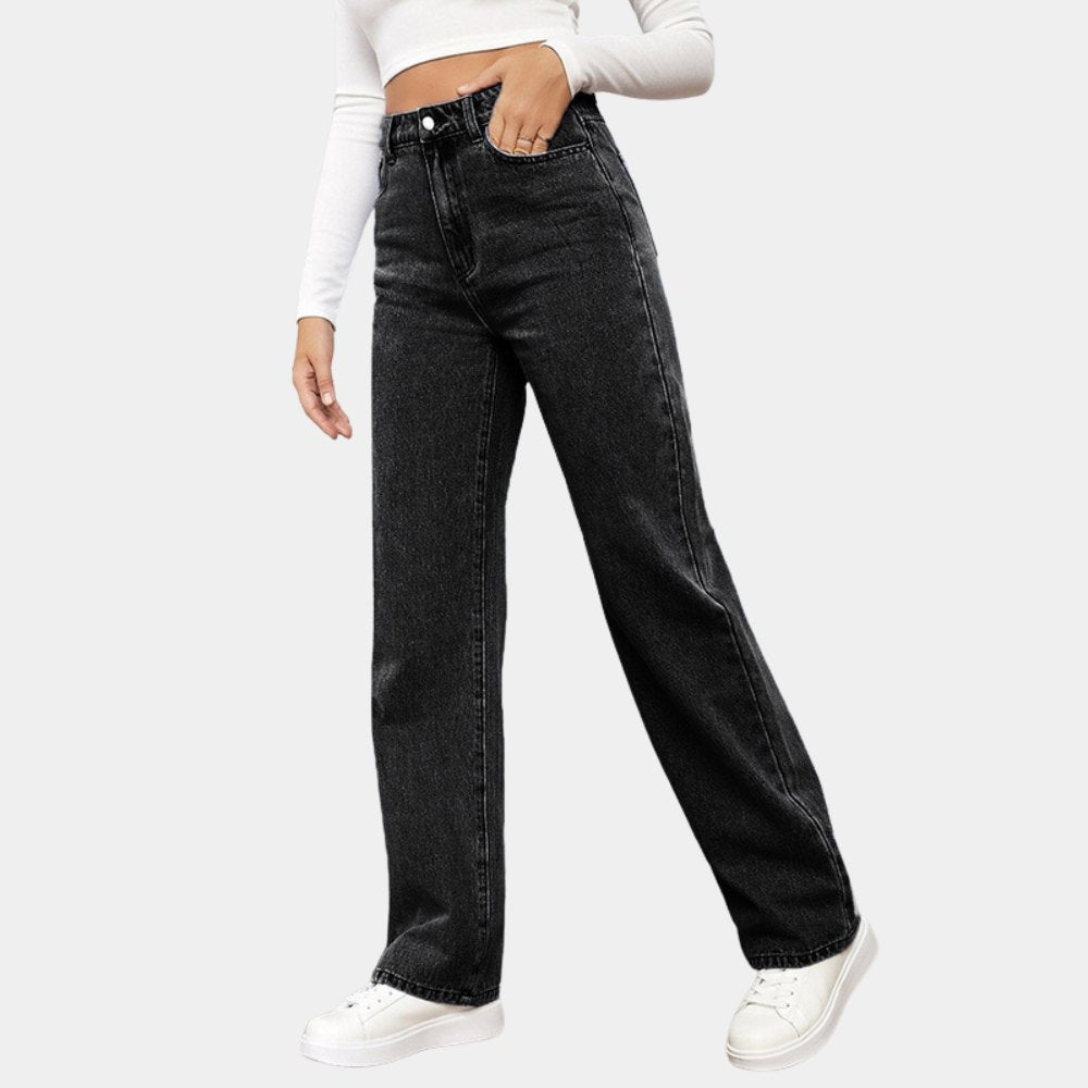 Effortless High Waisted Jeans for Women with Wide Leg Cropped Side Slit Casual Style