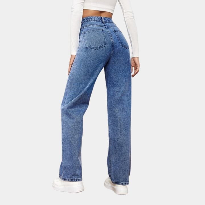 Effortless High Waisted Jeans for Women with Wide Leg Cropped Side Slit Casual Style