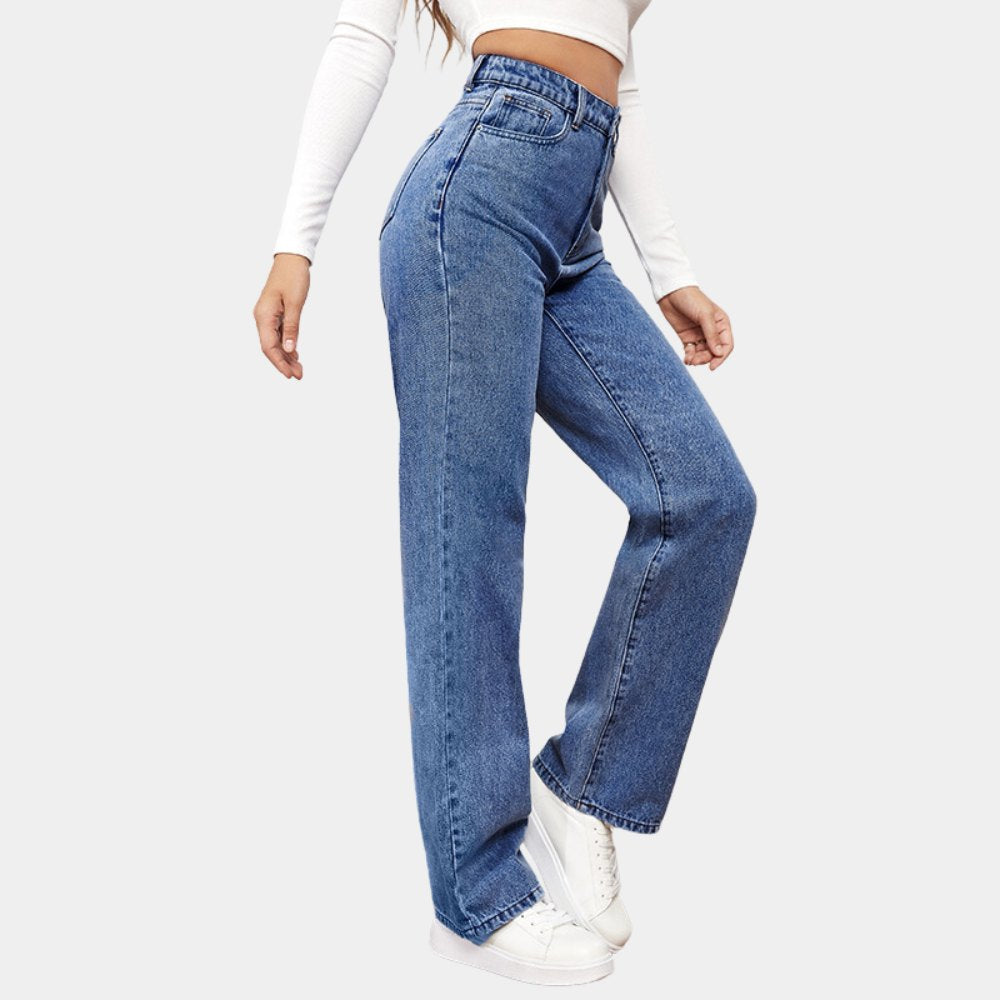 Effortless High Waisted Jeans for Women with Wide Leg Cropped Side Slit Casual Style