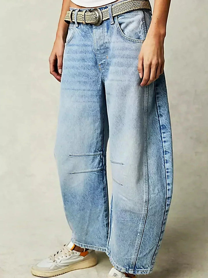 Effortless Leopard Barrel Jeans for Women with Relaxed Side Slit Casual Style