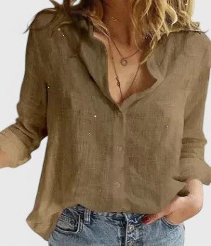 Effortless Linen Button Up Shirt for Women with Lapel Collar Relaxed Button Front Casual Style
