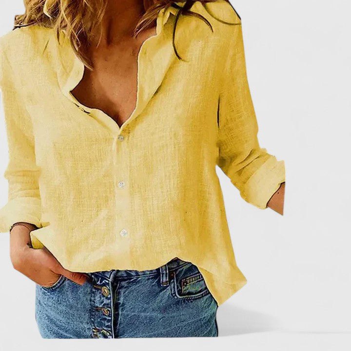Effortless Linen Button Up Shirt for Women with Lapel Collar Relaxed Button Front Casual Style
