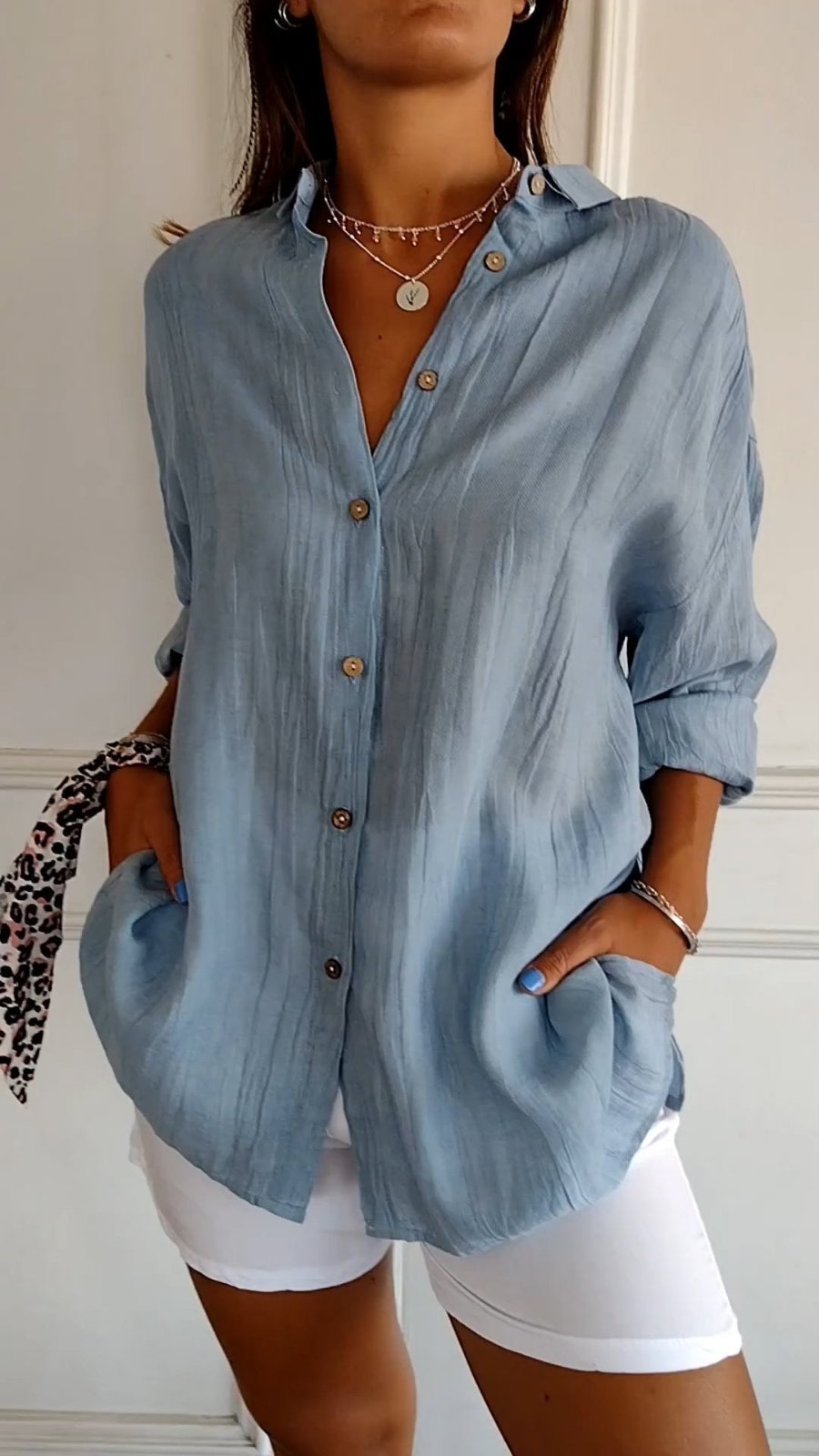 Effortless Linen White Button Down Shirt for Women with Collar Long Sleeve Relaxed Office Style