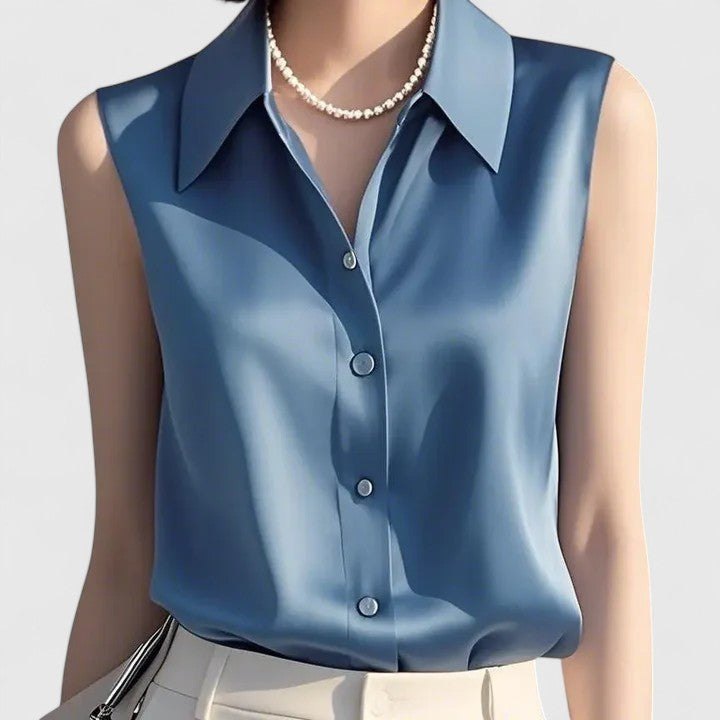 Effortless Satin Going Out Top for Women with Collar Sleeveless Evening Style