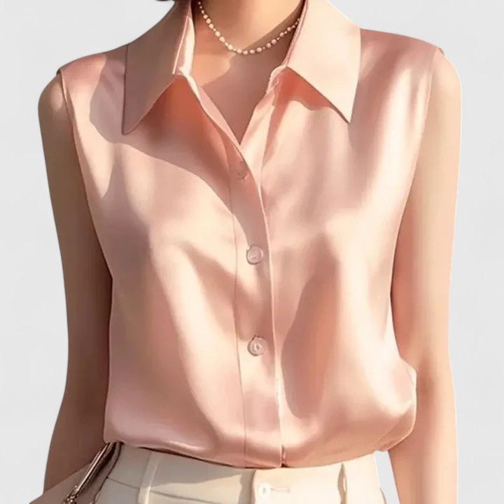 Effortless Satin Going Out Top for Women with Collar Sleeveless Evening Style