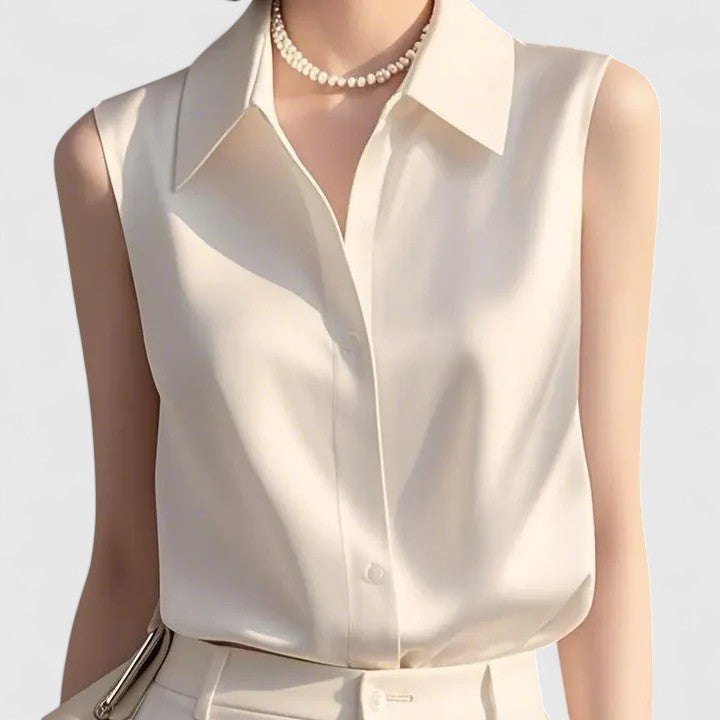 Effortless Satin Going Out Top for Women with Collar Sleeveless Evening Style