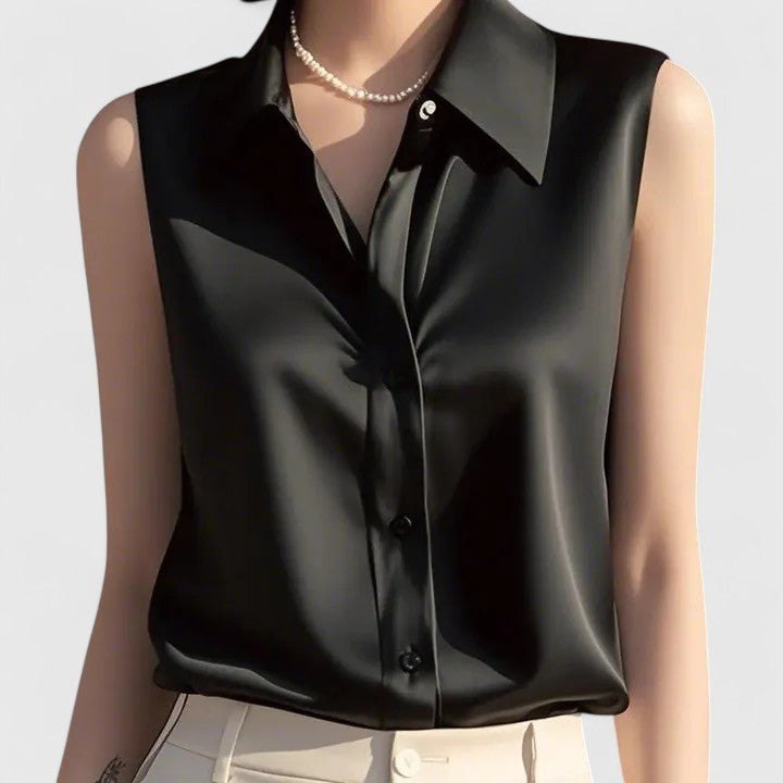 Effortless Satin Going Out Top for Women with Collar Sleeveless Evening Style