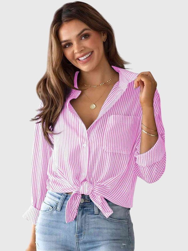 Effortless Striped Button Up Shirt for Women with Collar Casual Style