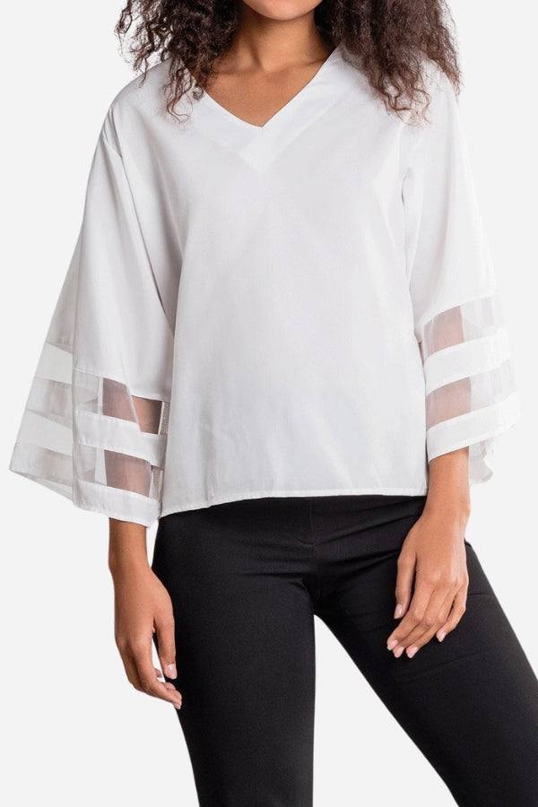 Effortless Striped Going Out Top for Women with V Neck Bell Sleeve Flared Evening Style
