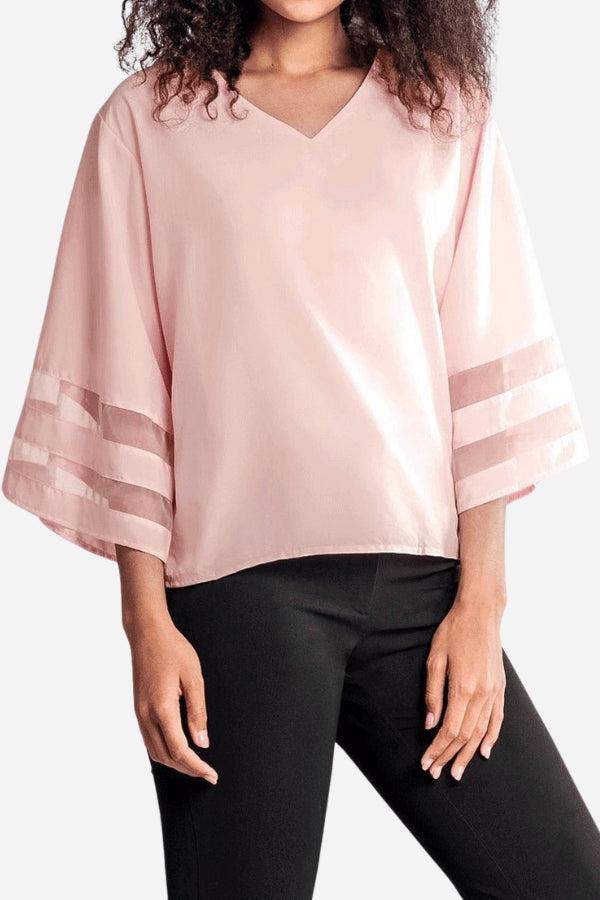Effortless Striped Going Out Top for Women with V Neck Bell Sleeve Flared Evening Style