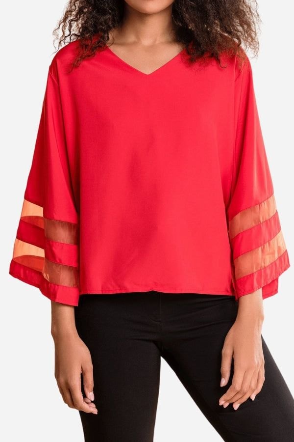 Effortless Striped Going Out Top for Women with V Neck Bell Sleeve Flared Evening Style