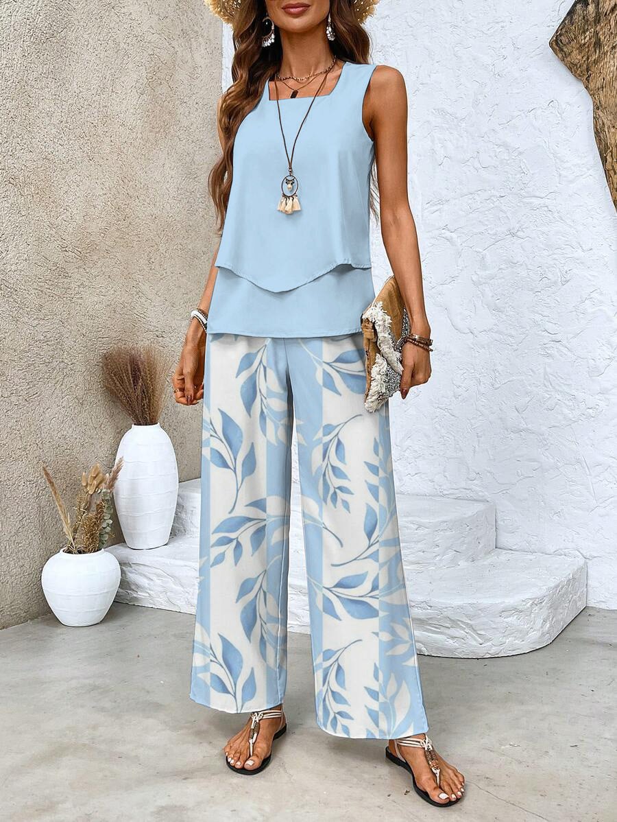 Effortless Tank Top for Women with Crew Neck Sleeveless Wide Leg Layering Style