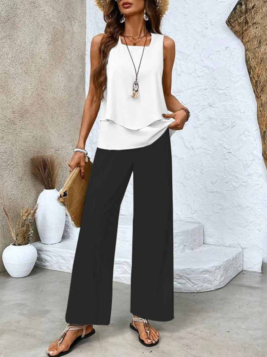 Effortless Tank Top for Women with Crew Neck Sleeveless Wide Leg Layering Style