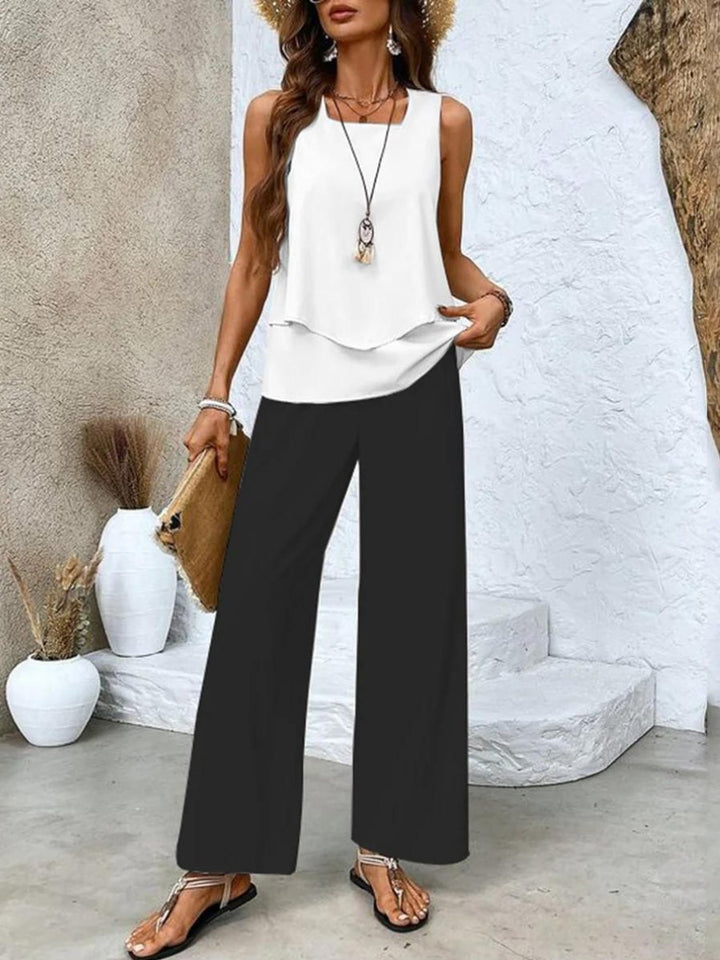 Effortless Tank Top for Women with Crew Neck Sleeveless Wide Leg Layering Style