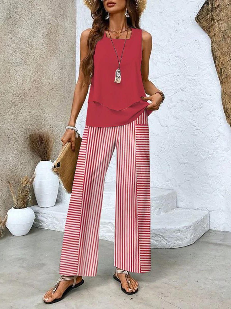 Effortless Tank Top for Women with Crew Neck Sleeveless Wide Leg Layering Style